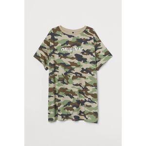 Divided H&M Green Beige Camo Camouflage Short Sleeve T-Shirt Dress Size 10